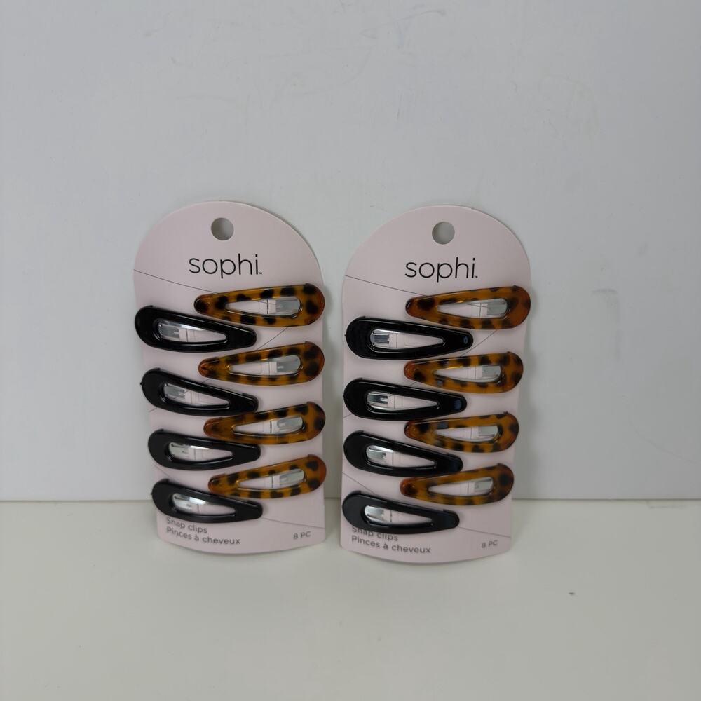 2x Sophi 8 Pc Snap Hair Clips Black & Tortoise Chevron Barrettes Set New